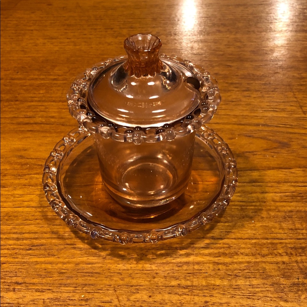 Amber Glass Covered Dish with Beaded Rim